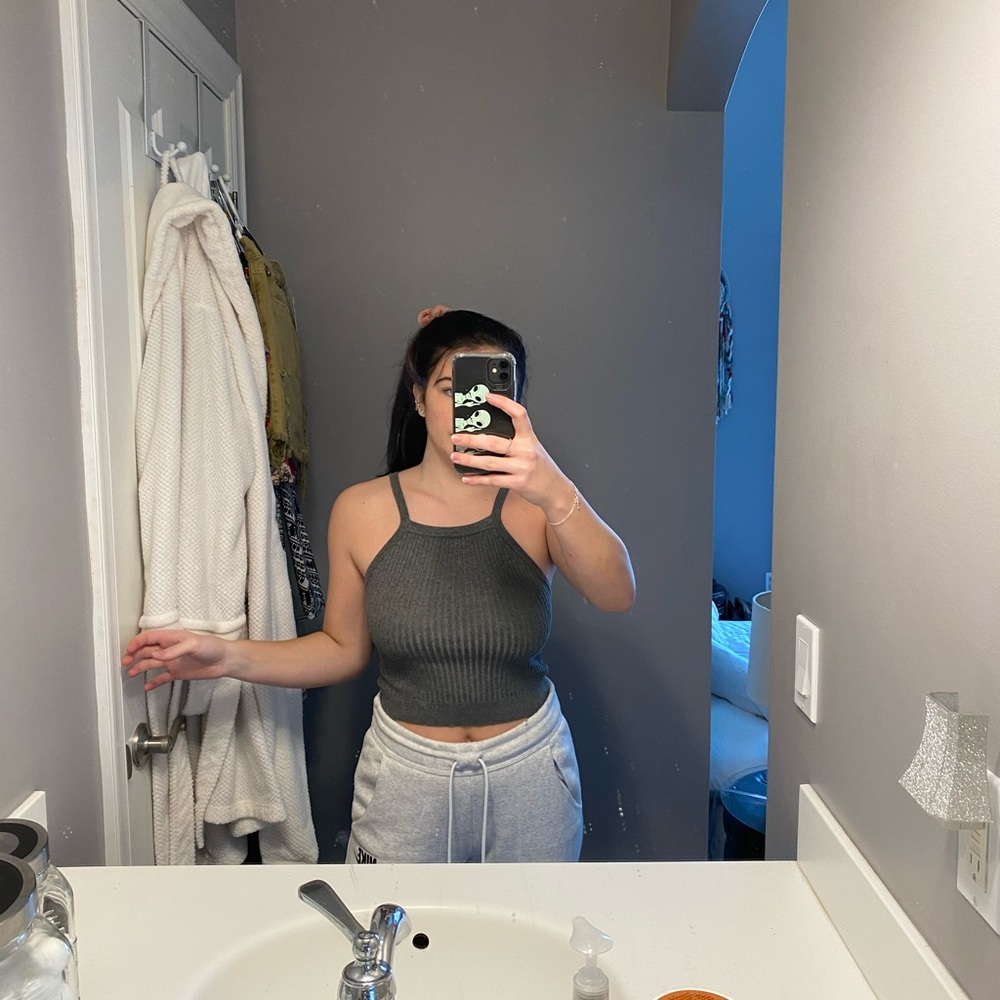 Grey high neck crop top